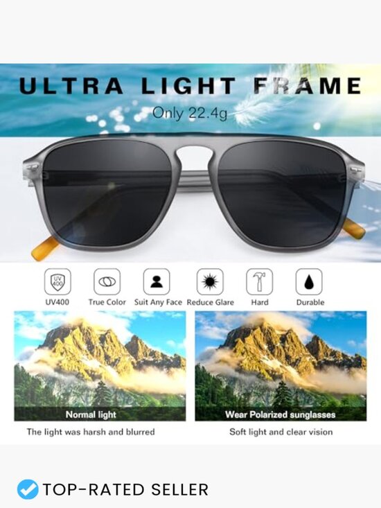 Retro Polarized Aviator Sunglasses Square Frame Vintage Modern Unisex Style